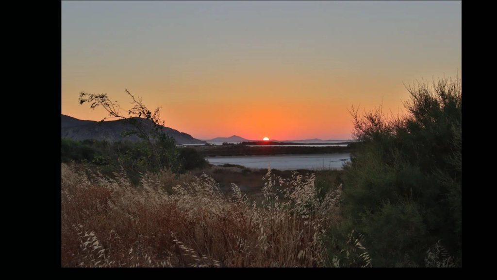 Naxos sunset behind trees and lakes